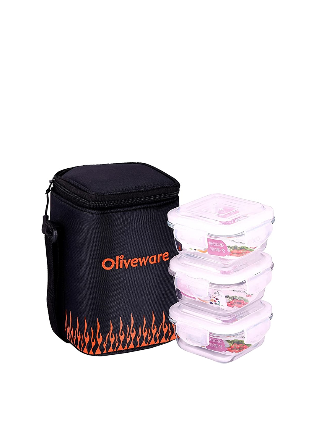 

SOPL-OLIVEWARE Transparent & Grey 3 Pieces Freezer Safe Lunch Boxes With Lunch Bag