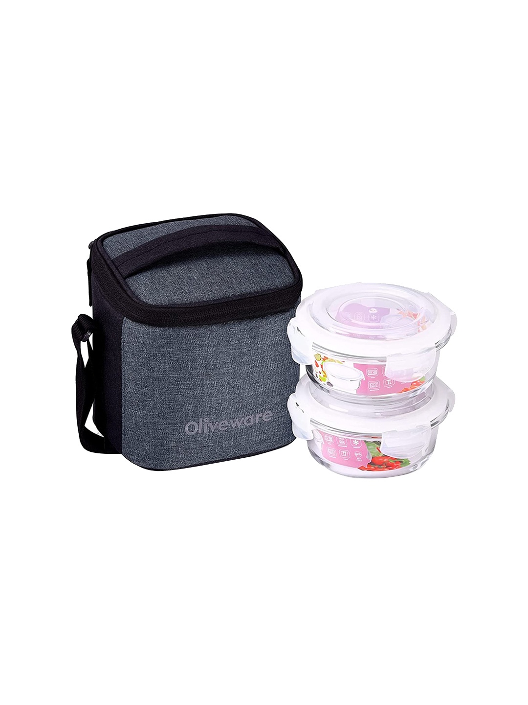 

SOPL-OLIVEWARE Transparent & Grey 2 Pieces Freezer Safe Lunch Boxes With Lunch Bag