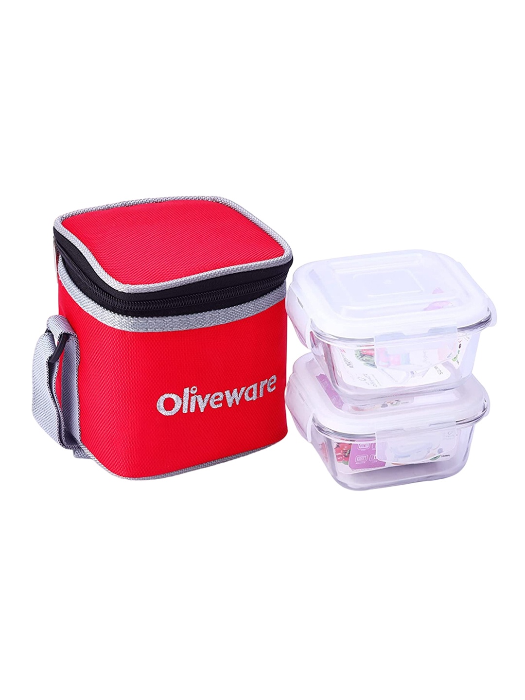 

SOPL-OLIVEWARE Transparent & Red 3 Pieces Leak Proof Lunch Boxes With Lunch Bag