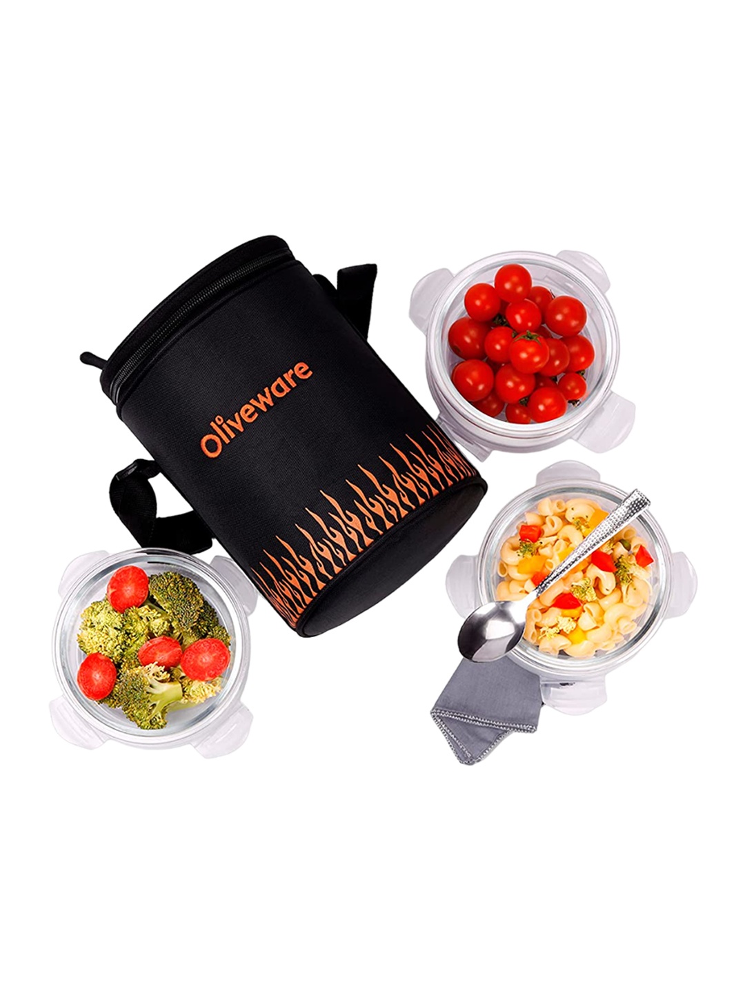 

SOPL-OLIVEWARE Transparent & Black 3-Pcs Freezer Safe Lunch Boxes With Lunch Bag
