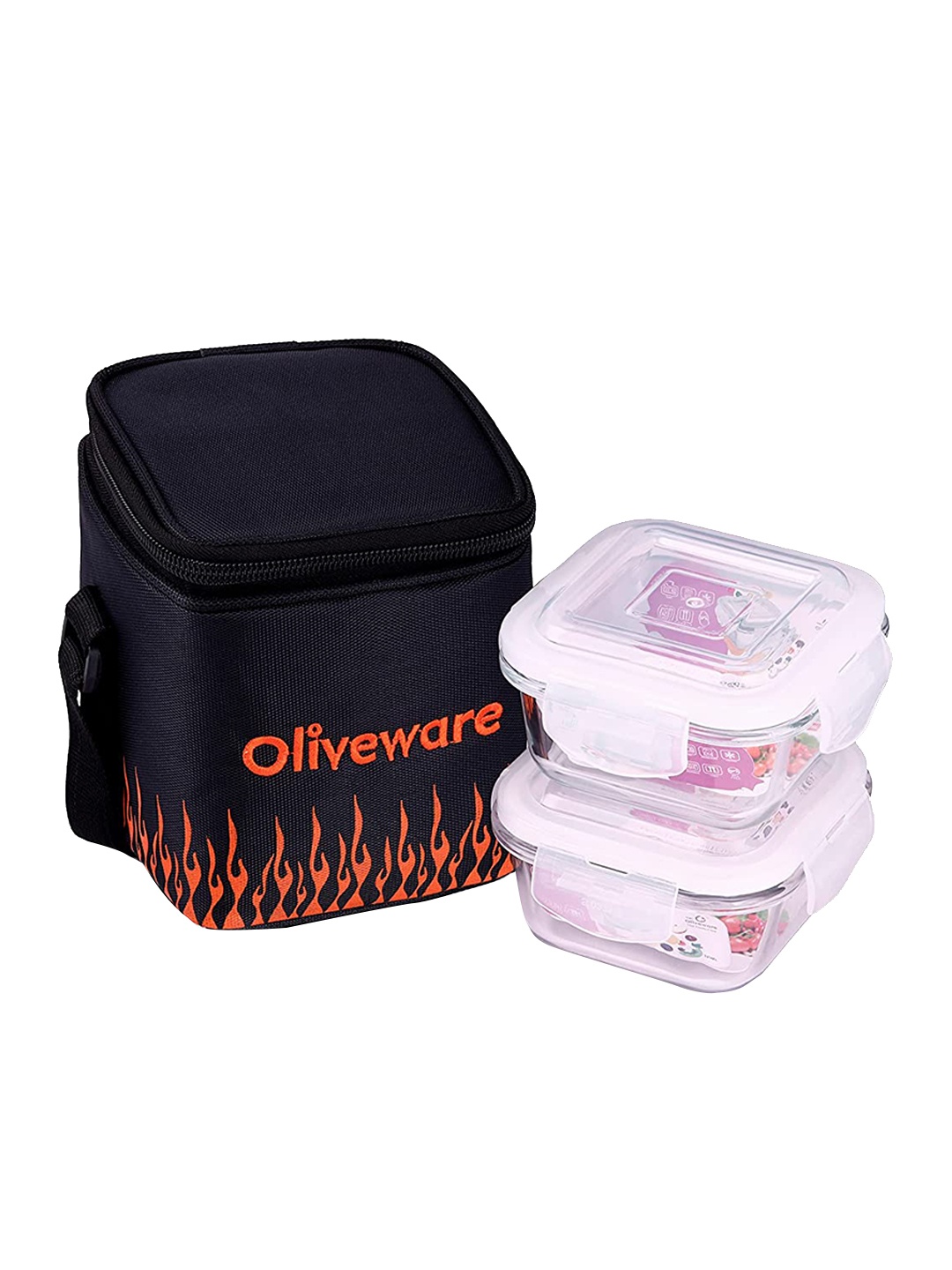 

SOPL-OLIVEWARE Transparent & Black 2-Pcs Freezer Safe Lunch Boxes With Lunch Bag
