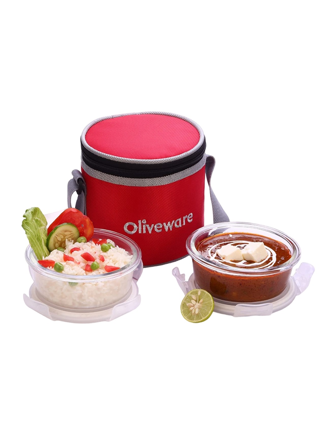 

SOPL-OLIVEWARE Transparent & Red 2-Pcs Freezer Safe Lunch Boxes With Lunch Bag