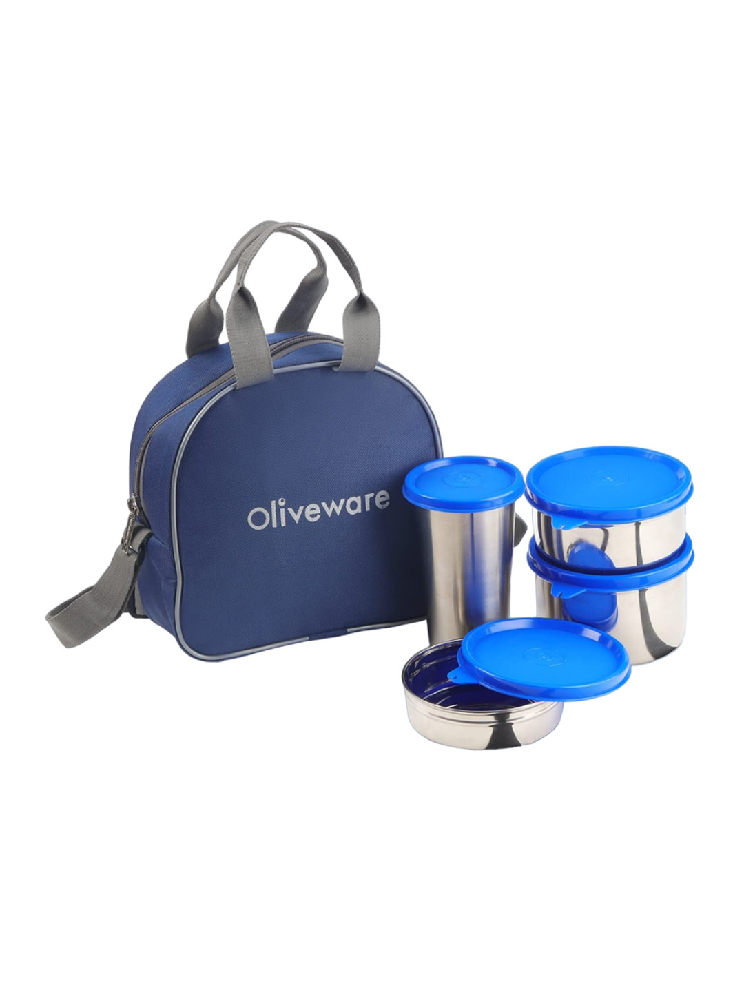 

SOPL-OLIVEWARE Blue 4-Pcs Stainless Steel Leak Proof Lunch Boxes With Bag