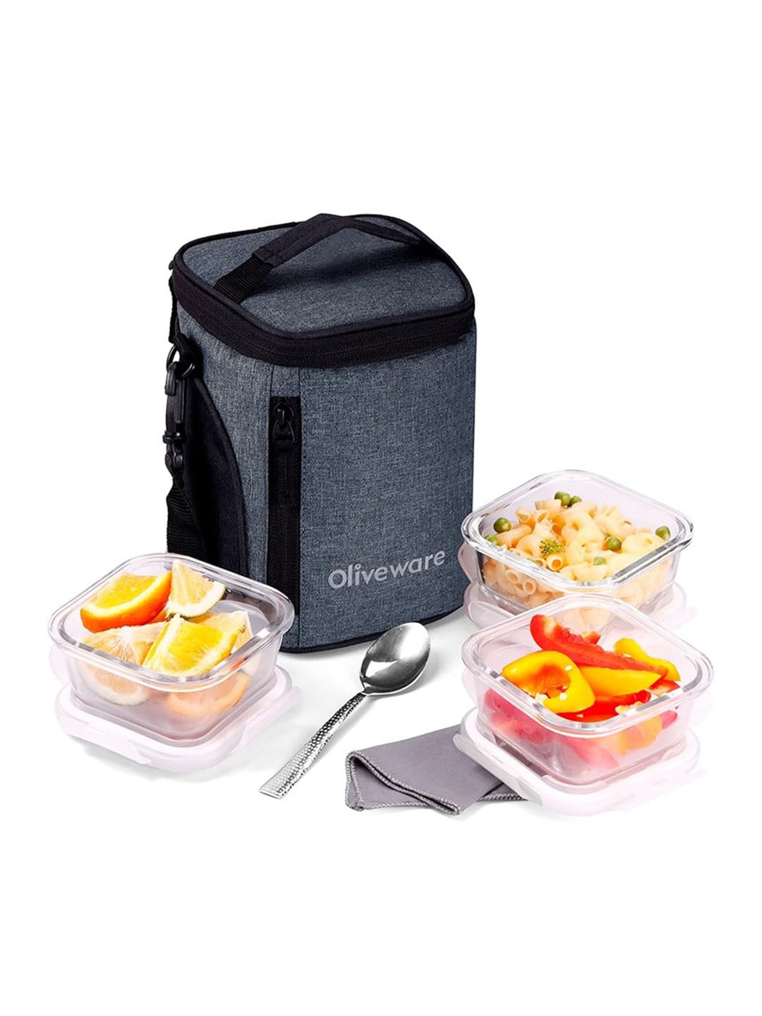 

SOPL-OLIVEWARE Transparent & Grey 3-Pcs Freezer Safe Lunch Boxes With Lunch Bag