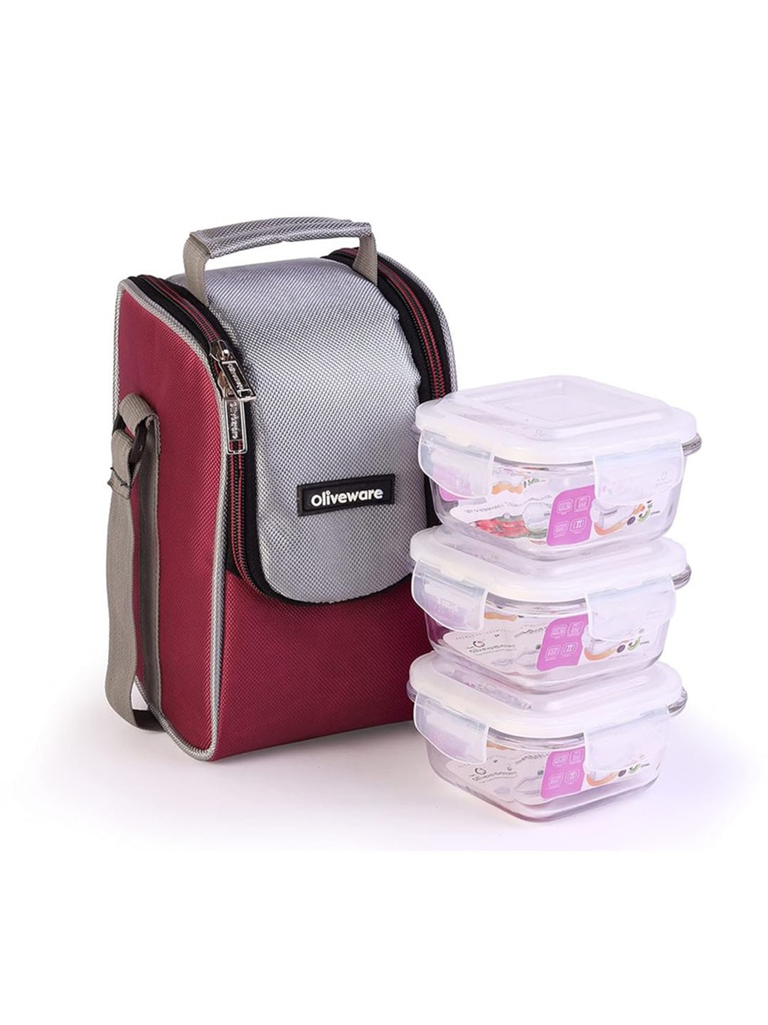 

SOPL-OLIVEWARE Transparent & Black 3-Pcs Freezer Safe Lunch Boxes With Lunch Bag