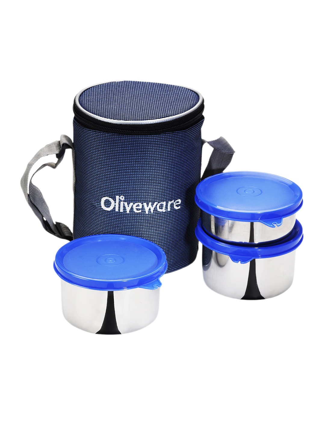 

SOPL-OLIVEWARE Blue 3-Pcs Stainless Steel Leak Proof Lunch Boxes With Bag