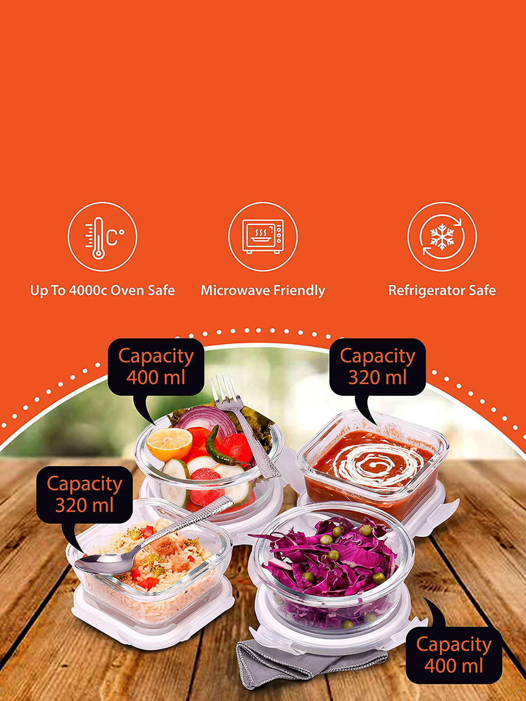 

SOPL-OLIVEWARE Transparent & Black 4 Pieces Freezer Safe Lunch Boxes With Lunch Bag