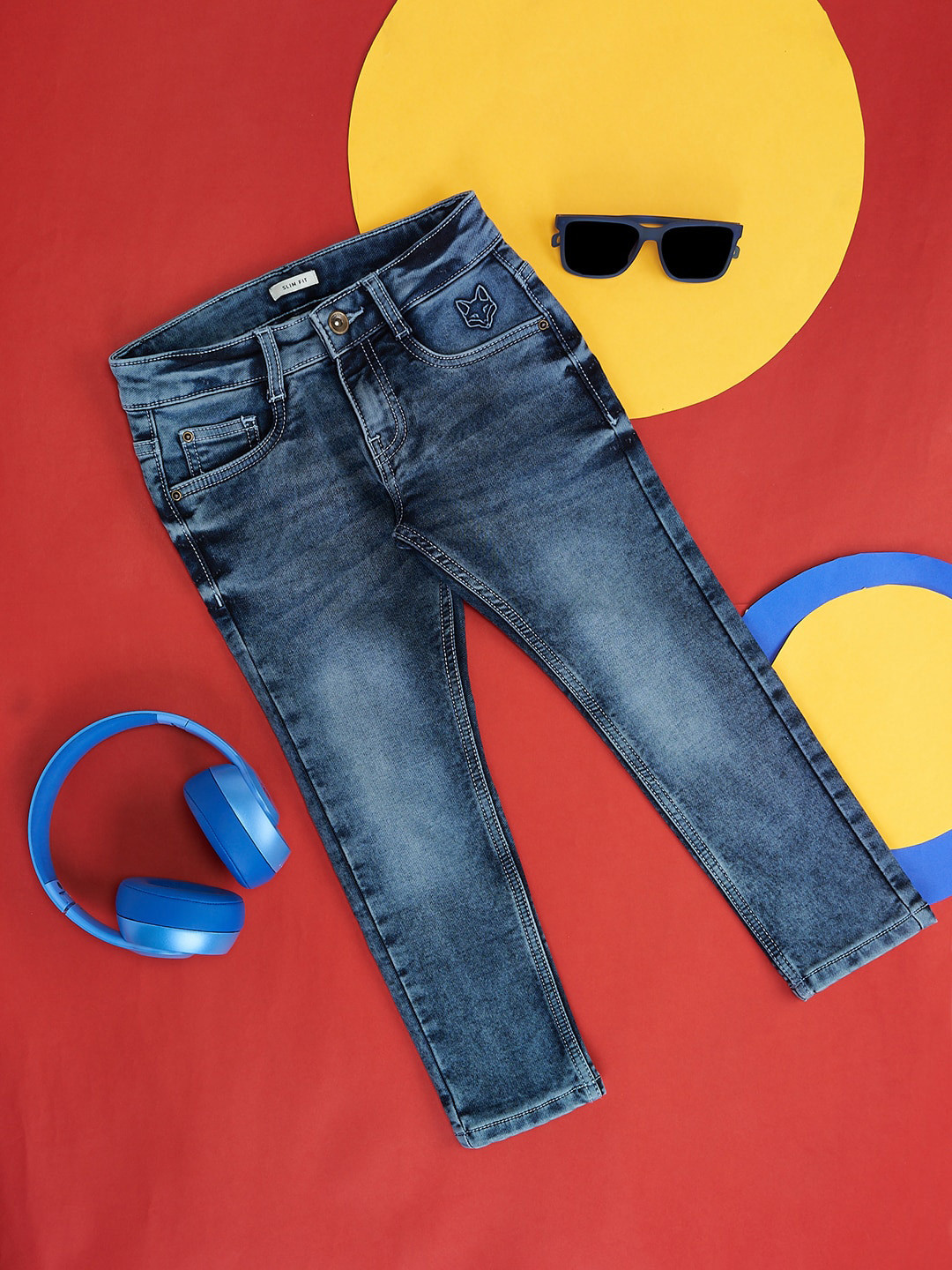

Pantaloons Junior Boys Heavy Fade Stretchable Regular Fit Jeans, Blue