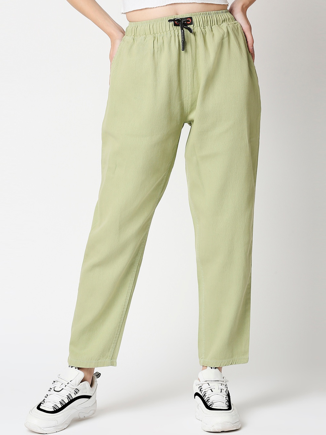 

High Star Women Relaxed Mom Fit High-Rise Trousers, Green