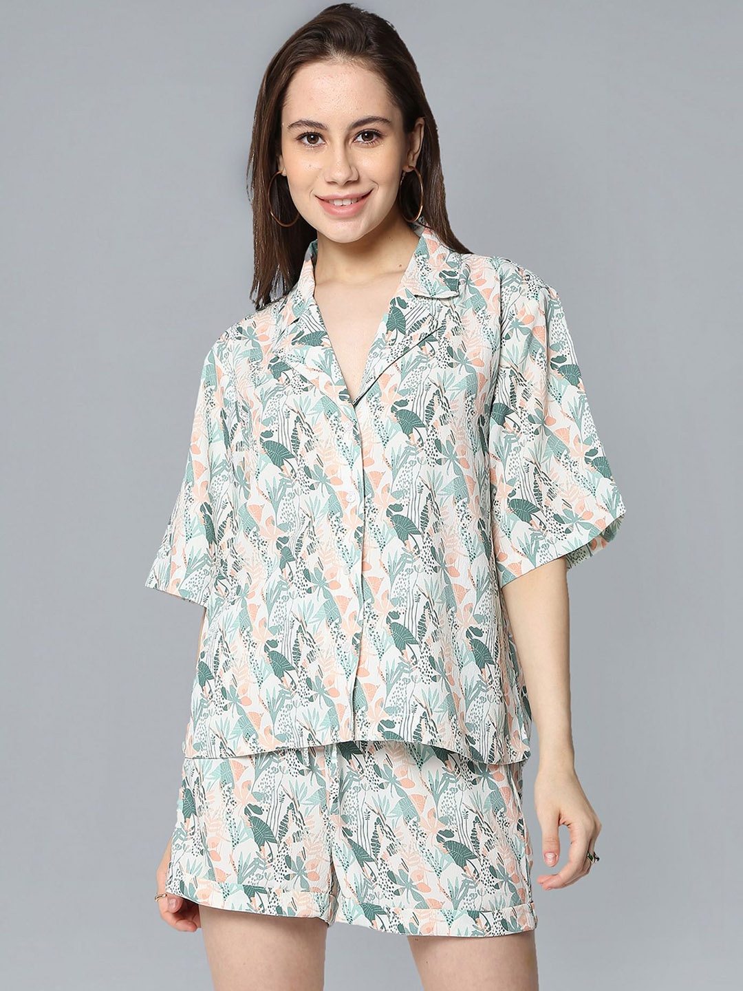 

Flying Machine Printed Shirt With Shorts, Green