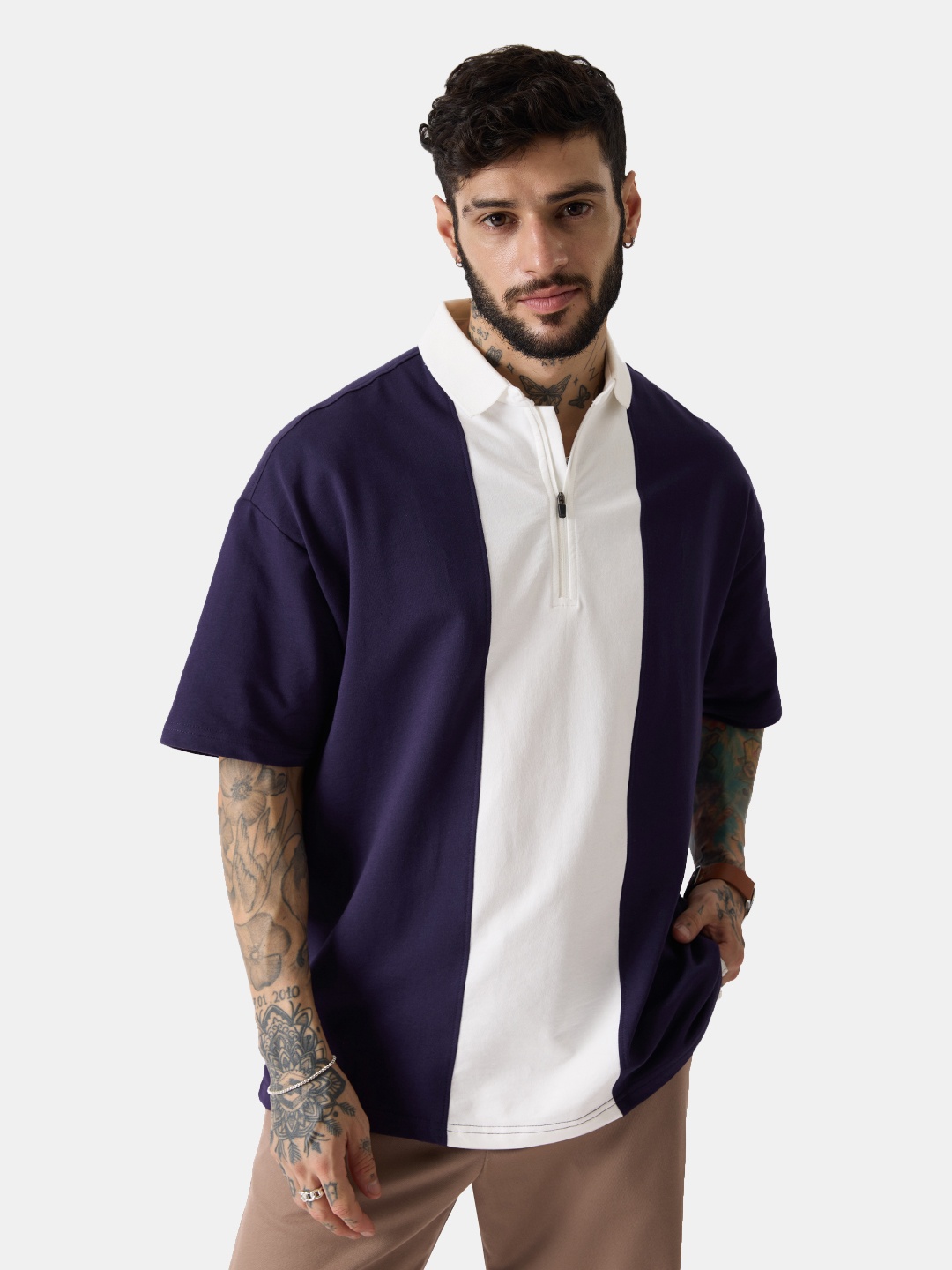 

The Souled Store Polo Collar Oversized T-shirt, Navy blue