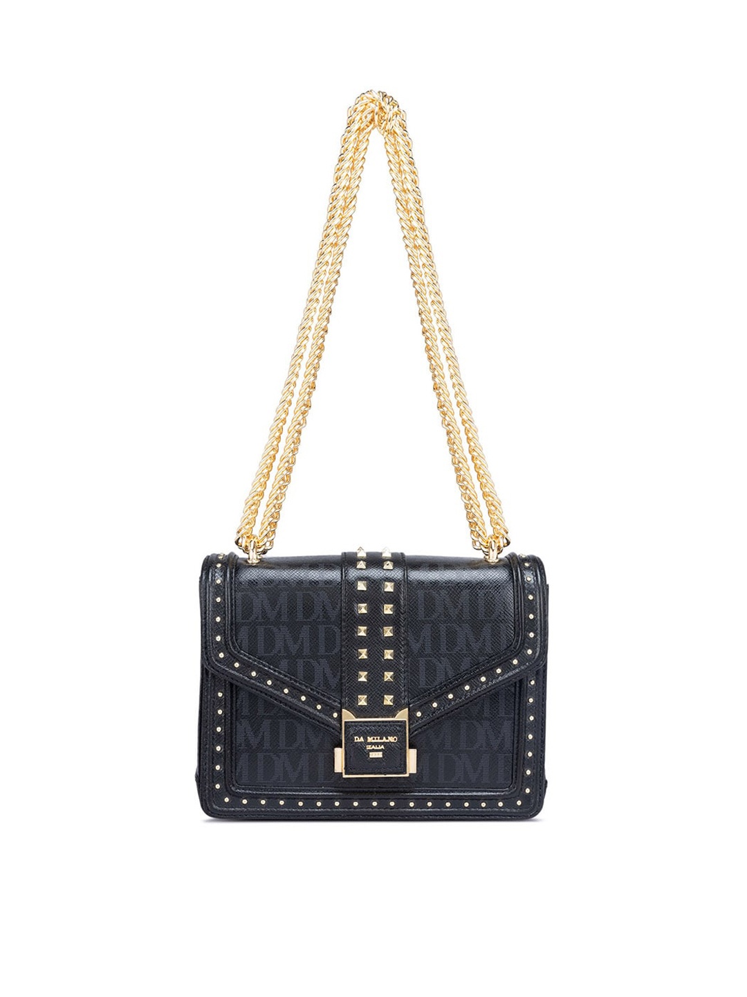 

Da Milano Embellished Leather Structured Shoulder Bag, Black