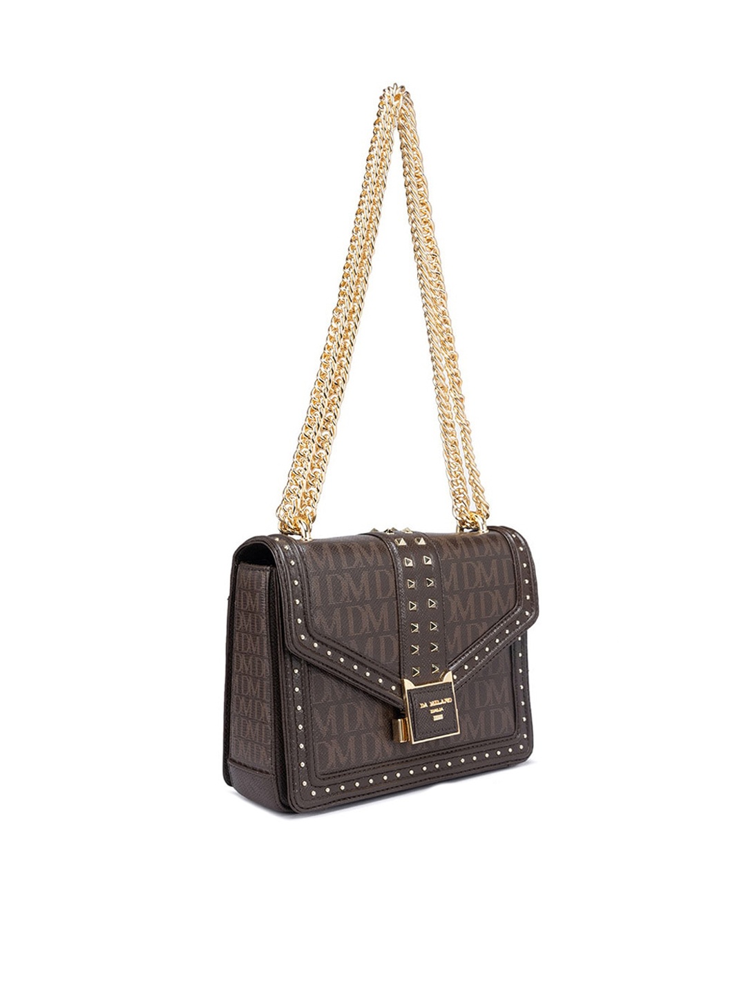

Da Milano Printed Embellished Leather Structured Sling Bag, Brown