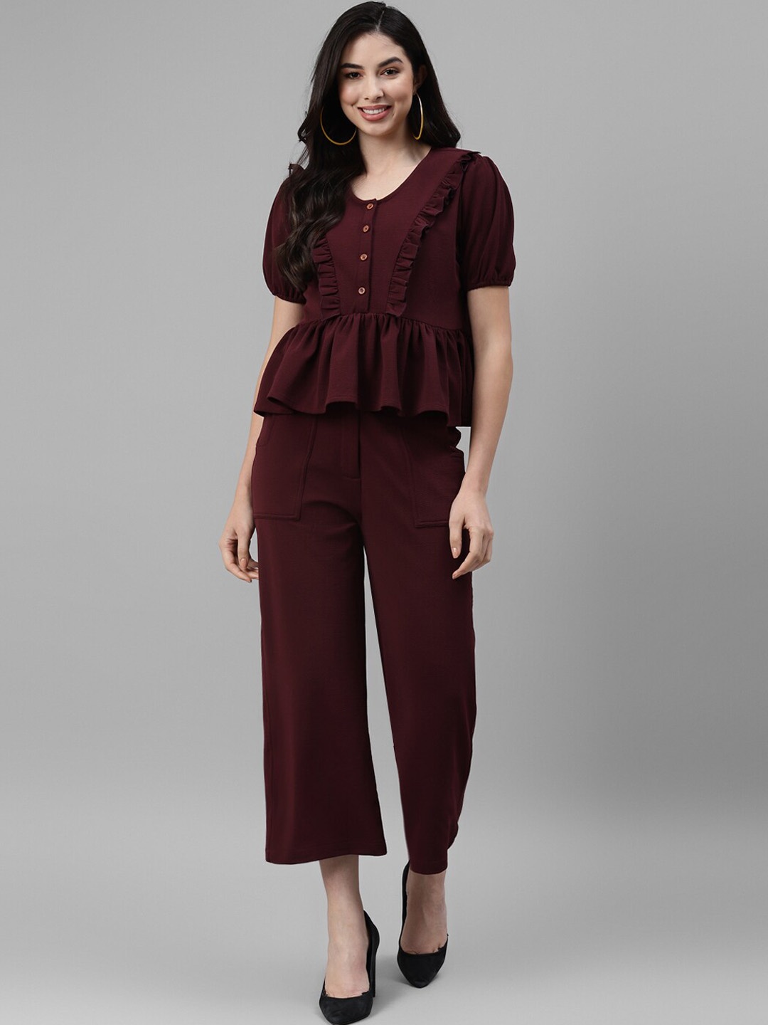 

DEEBACO Peplum Top with Trousers, Maroon