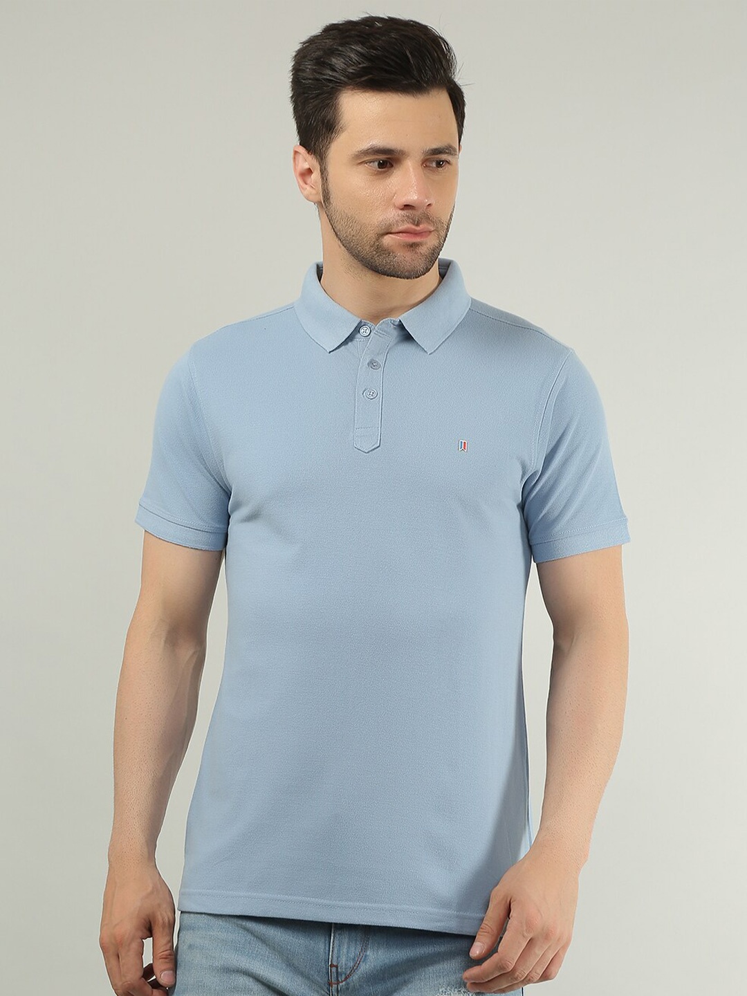 

TIM PARIS Polo Collar Round Neck T-shirt, Blue
