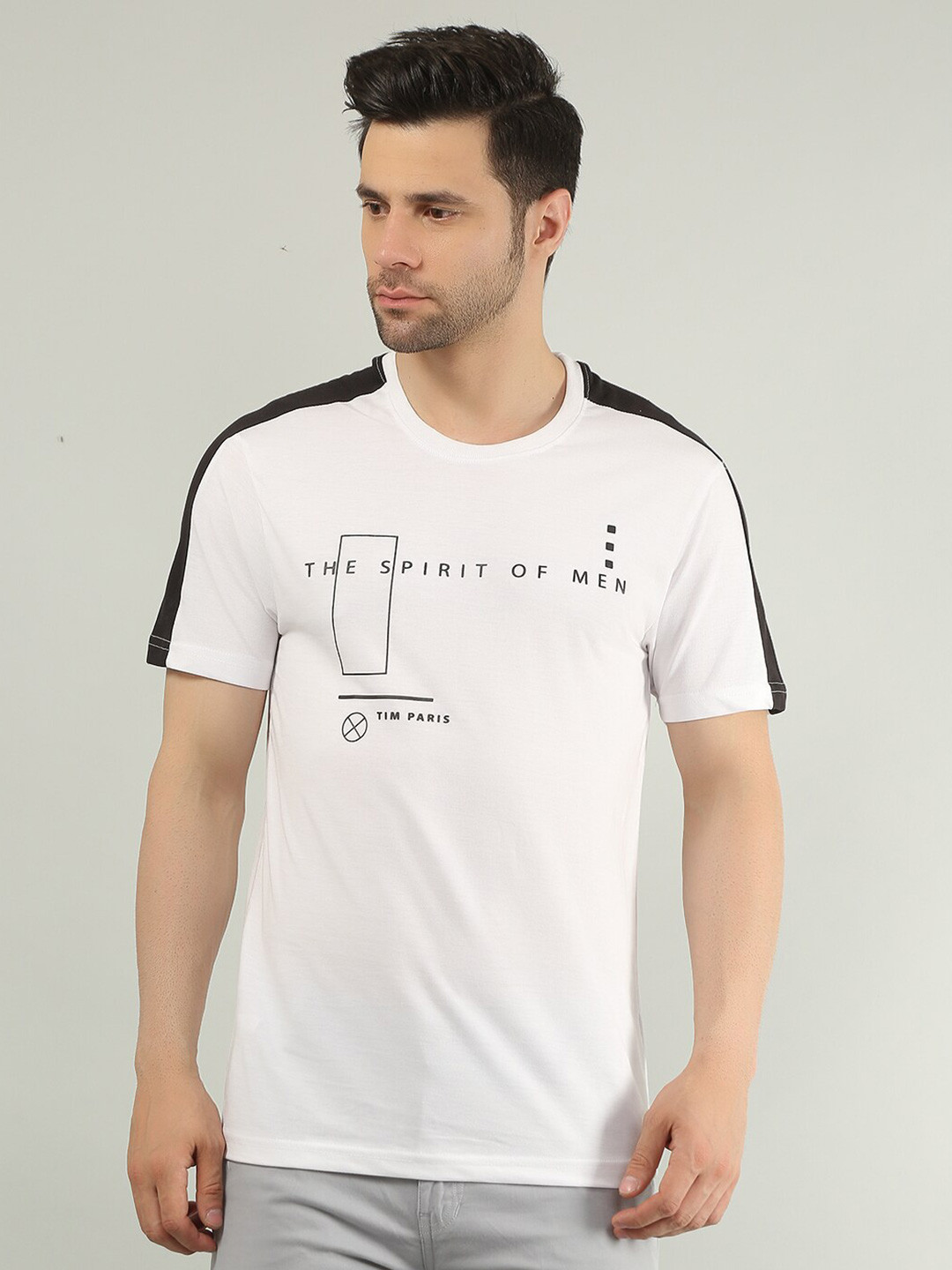 

TIM PARIS Typography Printed Round Neck T-shirt, White