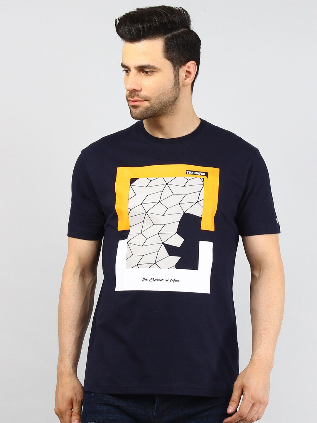 

TIM PARIS Typography Printed Round Neck T-shirt, Navy blue