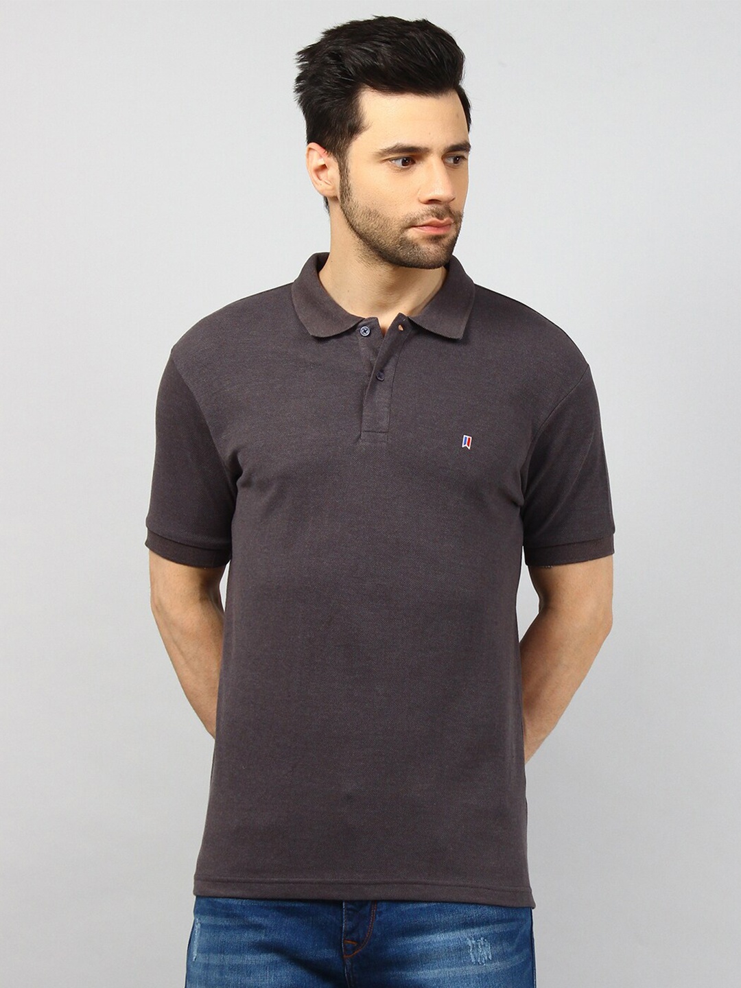 

TIM PARIS Polo Collar Cotton T-shirt, Grey