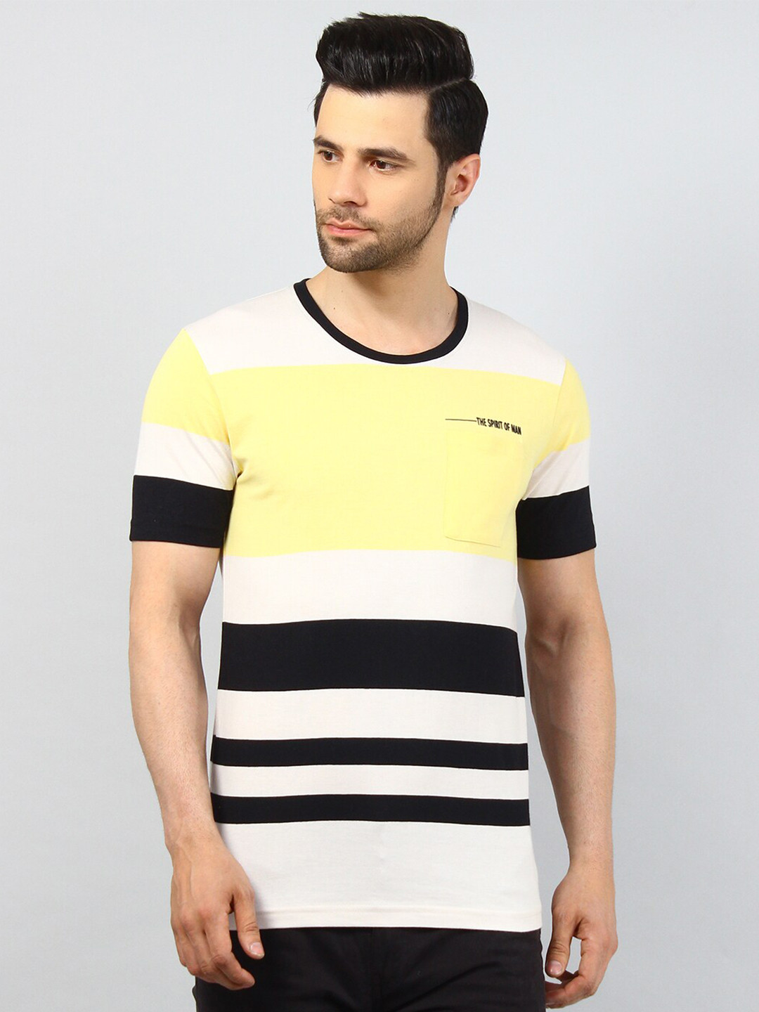 

TIM PARIS Striped Round Neck T-shirt, Yellow