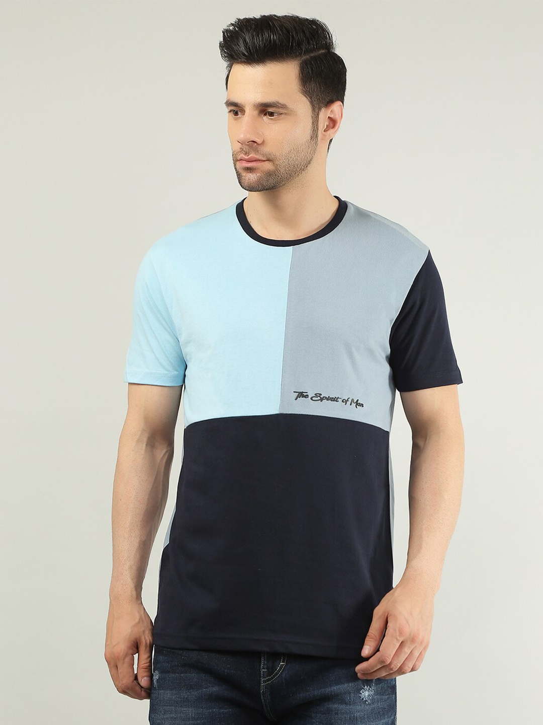 

TIM PARIS Colourblocked Round Neck T-shirt, Blue