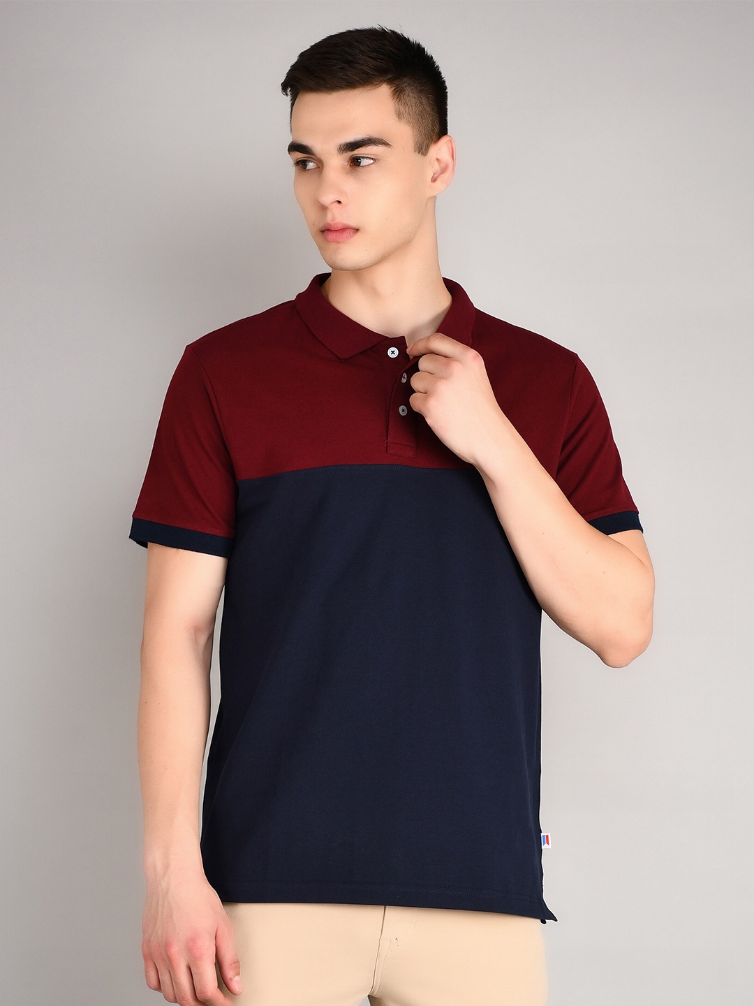 

TIM PARIS Colourblocked Polo Collar T-shirt, Red