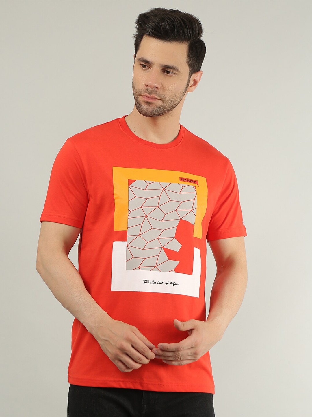

TIM PARIS Graphic Printed Cotton T-shirt, Red