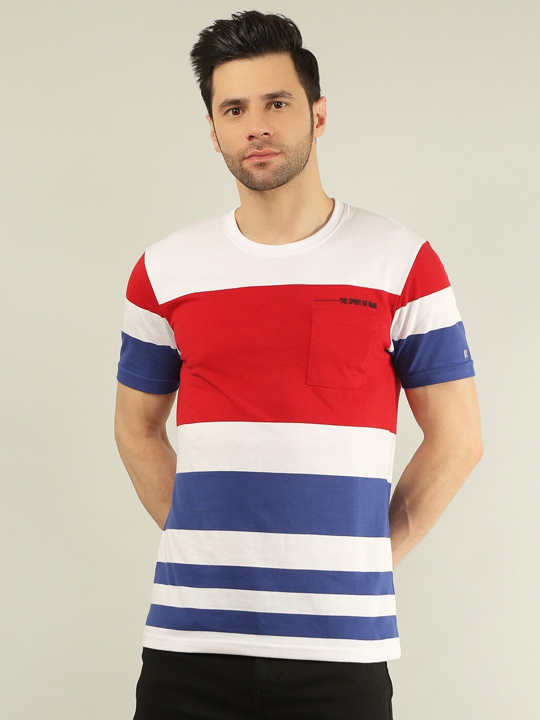 

TIM PARIS Striped Round Neck T-shirt, Red