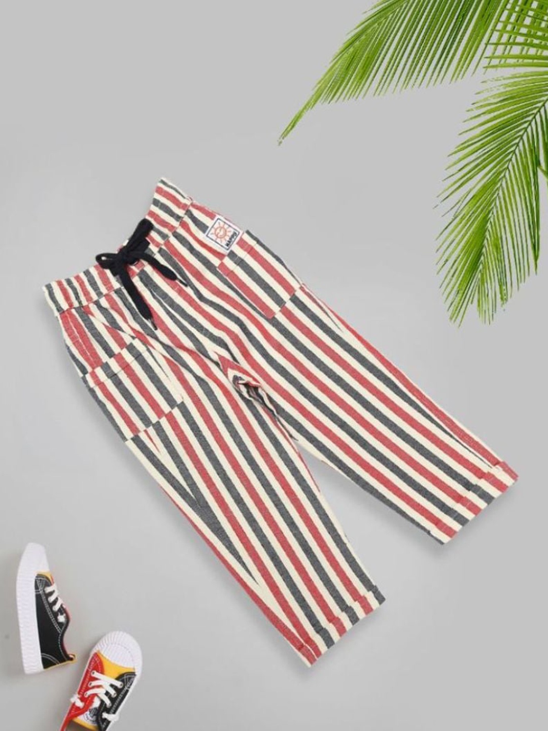 

MeeMee Boys Striped Cotton Trousers, Red