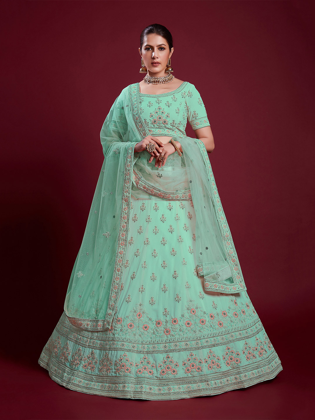 

Readiprint Fashions Embroidered Semi-Stitched Lehenga & Unstitched Blouse & Dupatta, Blue