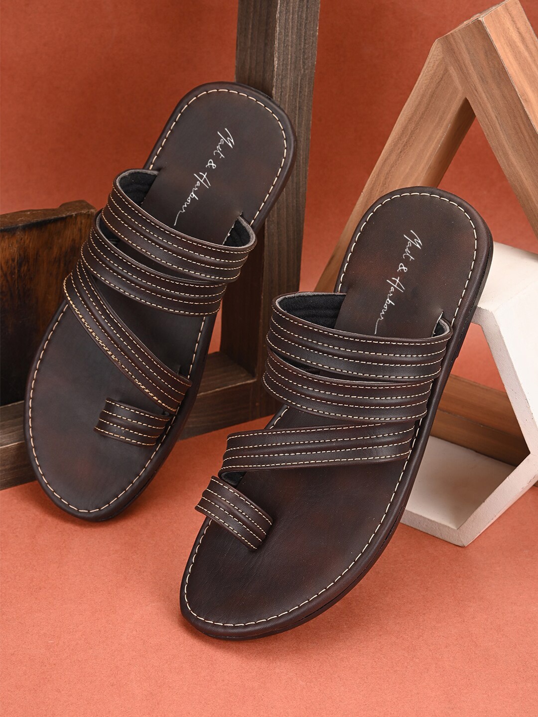 

Mast & Harbour Men Brown Open One Toe Comfort Sandals