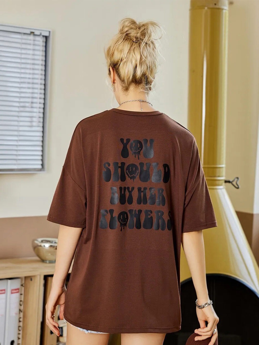 

Christy World Printed Loose T-shirt, Brown