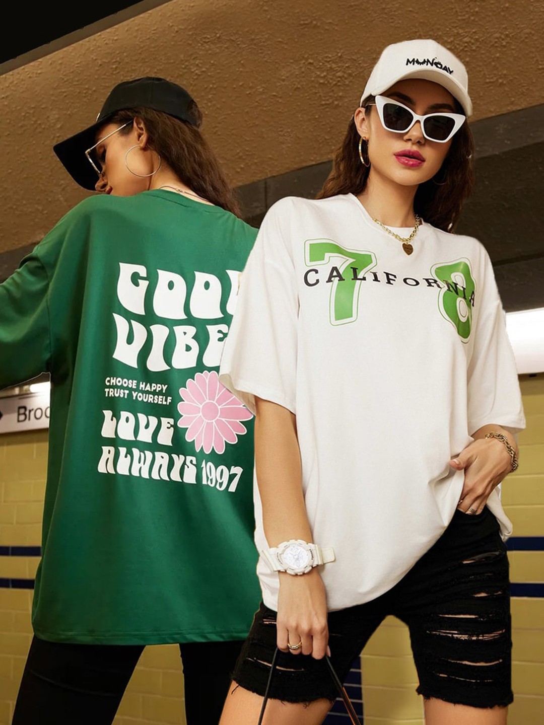

Christy World Pack Of 2 Printed Cotton Oversized T-shirts, White