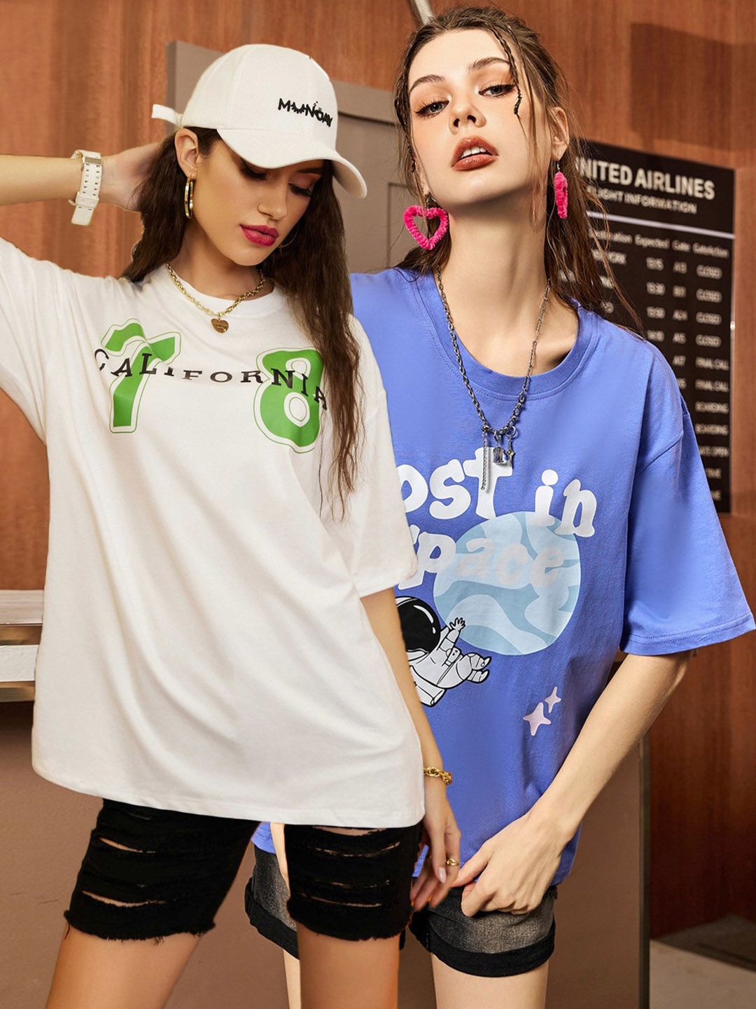 

Christy World Pack of 2 Typography Printed Oversized T-shirt, White