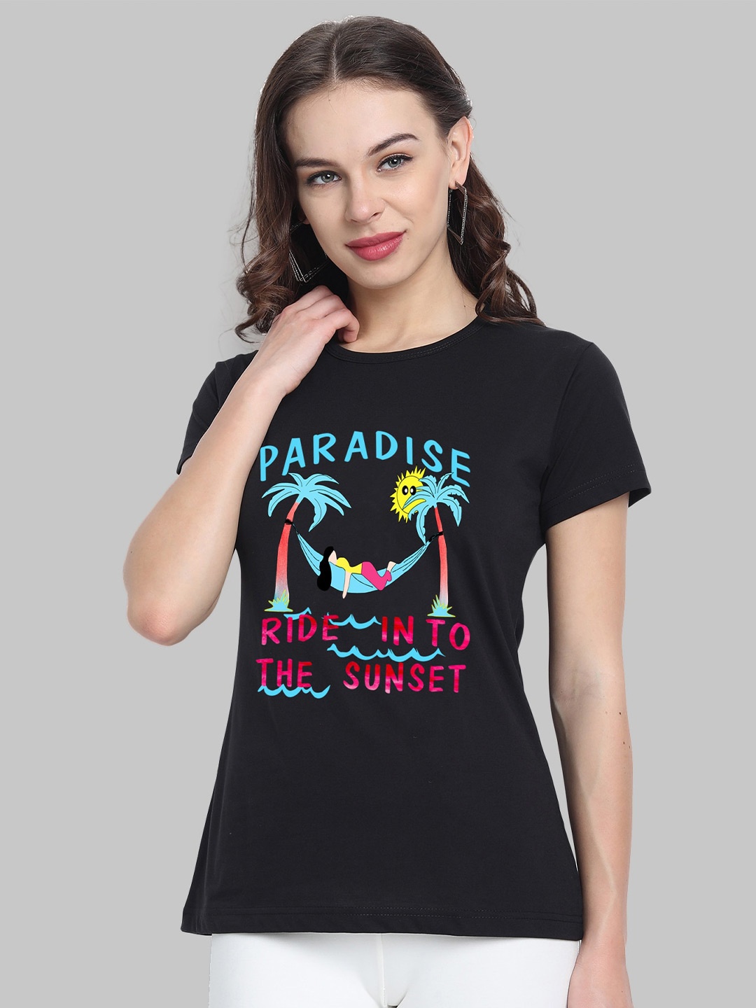 

CHOZI Typography Printed Bio Finish Cotton T-shirt, Black