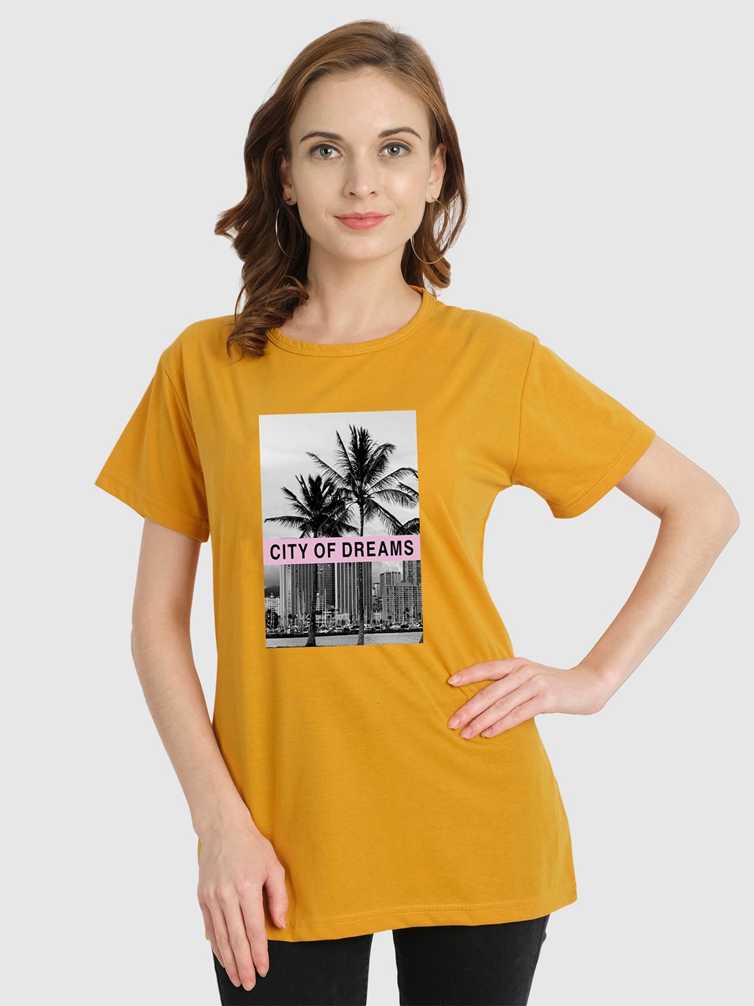 

CHOZI Graphic Printed Bio Finish Cotton T-shirt, Mustard