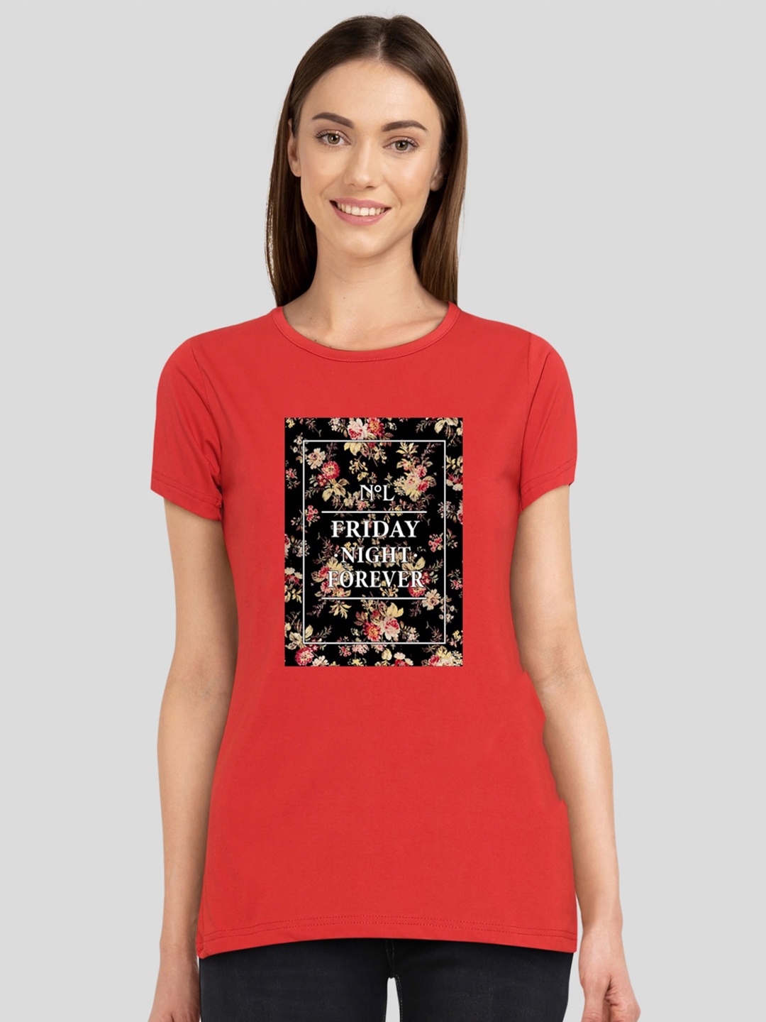 

CHOZI Women Printed Cotton Bio Finish T-shirt, Red