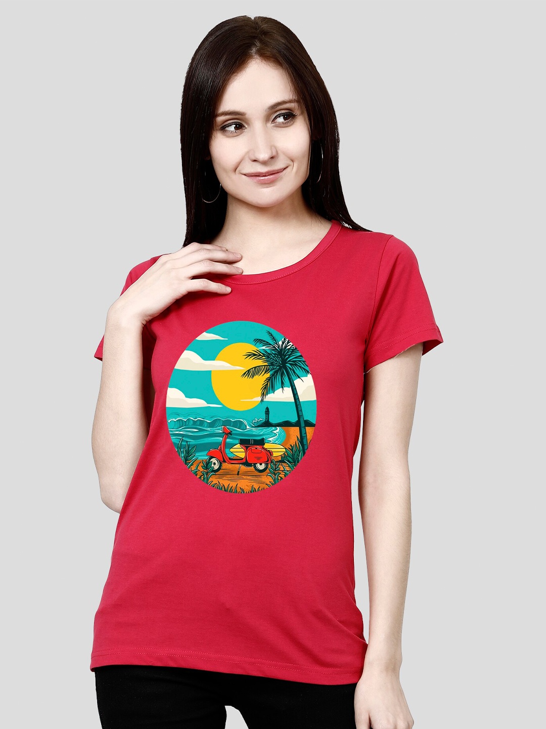 

CHOZI Women Printed Cotton Bio Finish T-shirt, Pink