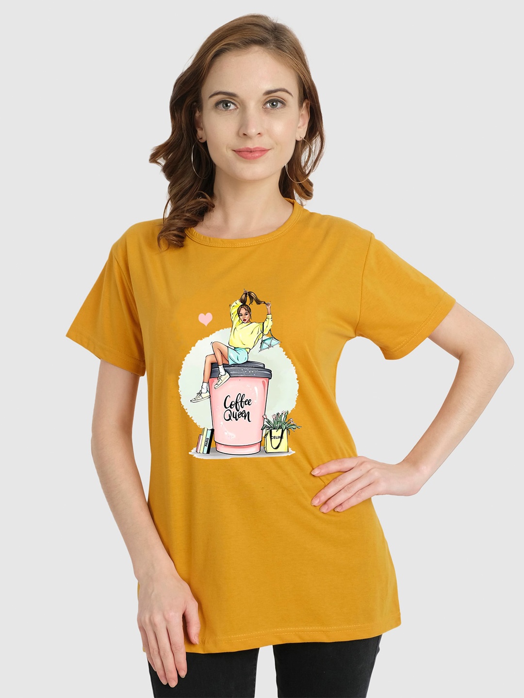 

CHOZI Graphic Printed Bio Finish Cotton T-shirt, Mustard