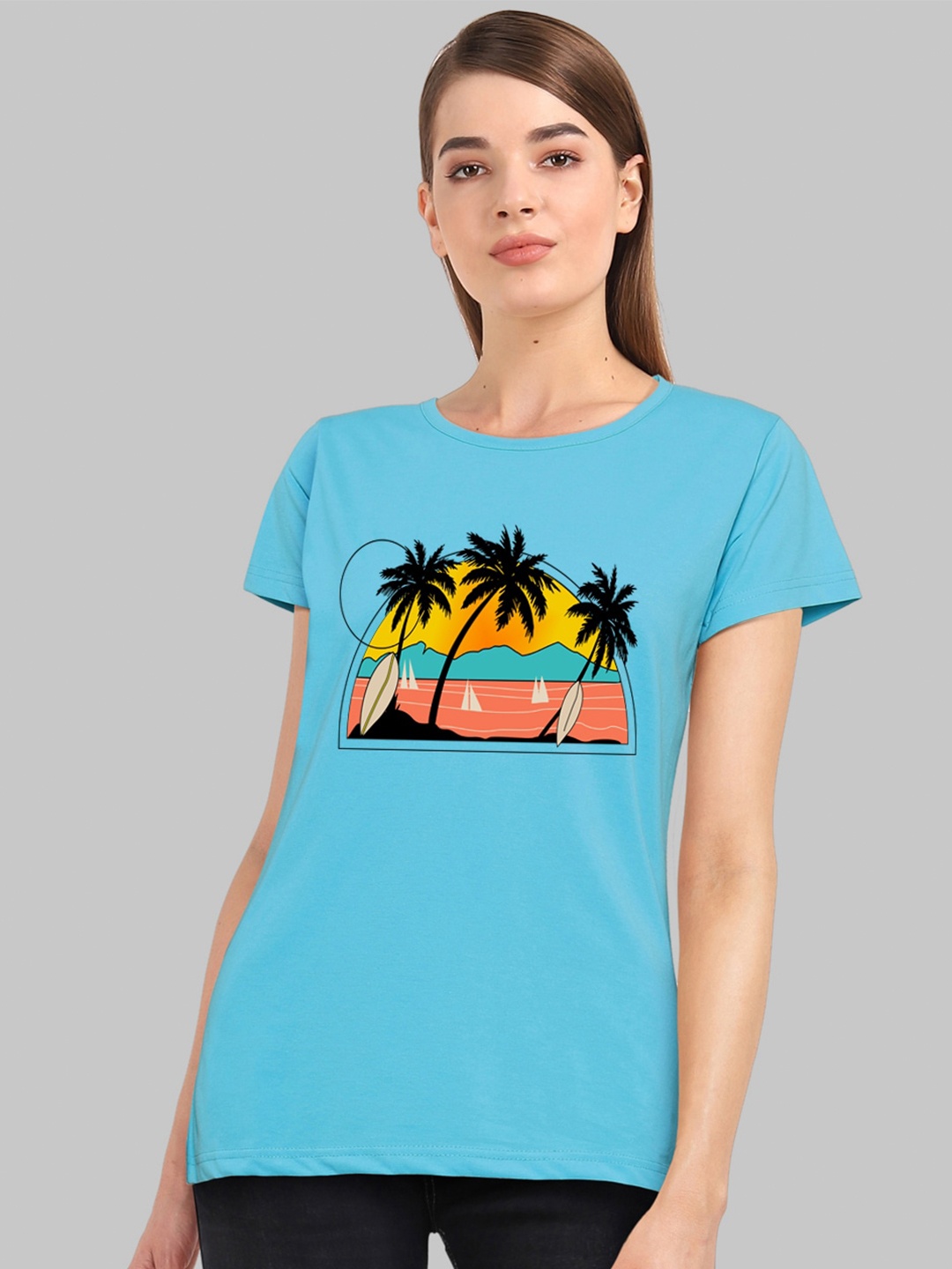 

CHOZI Graphic Printed Bio Finish Cotton T-shirt, Turquoise blue