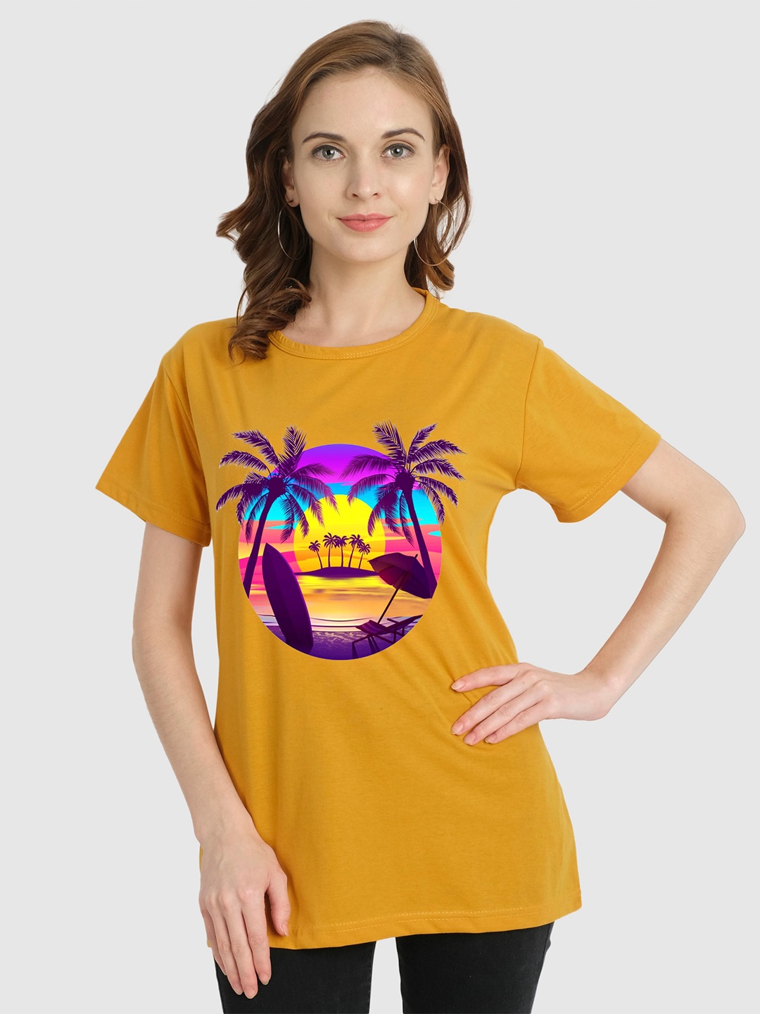 

CHOZI Graphic Printed Bio Finish Cotton T-shirt, Mustard