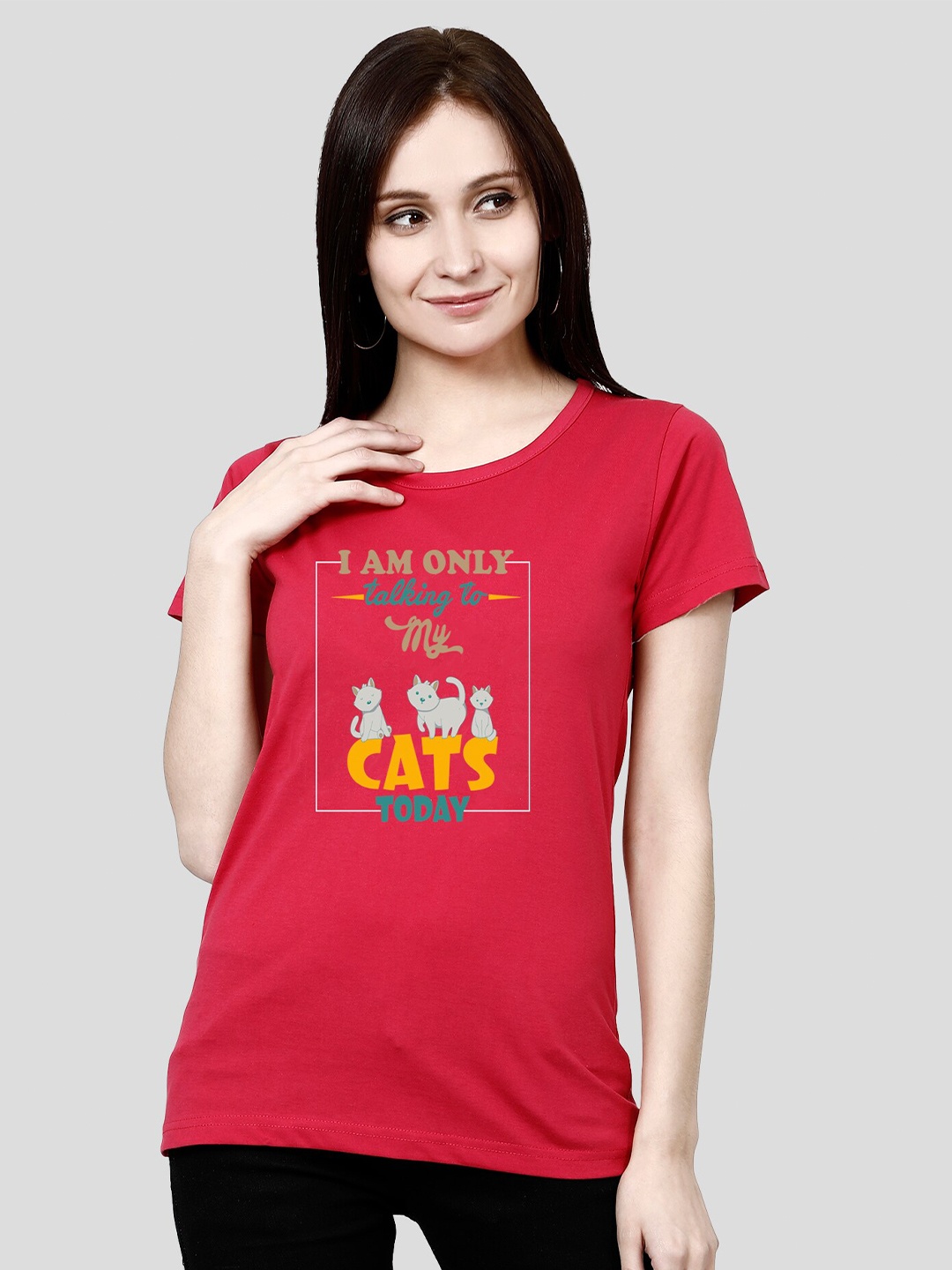 

CHOZI Typography Printed Bio Finish Cotton T-shirt, Red