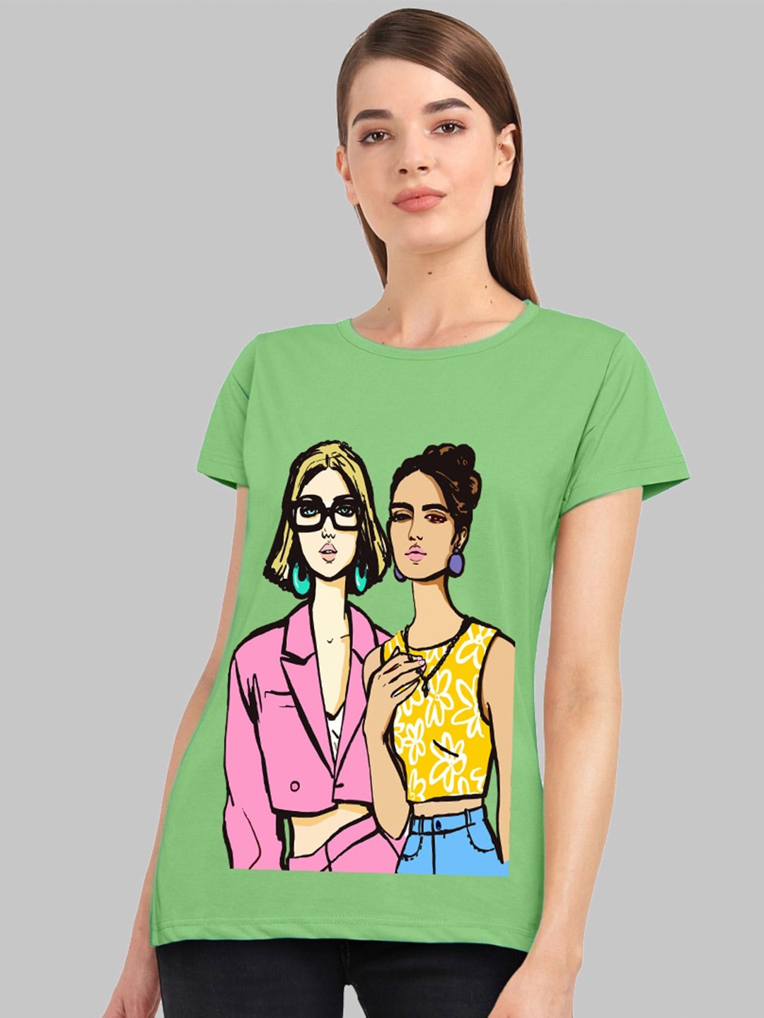 

CHOZI Graphic Printed Short Sleeves Bio Finish Cotton T-shirt, Lime green