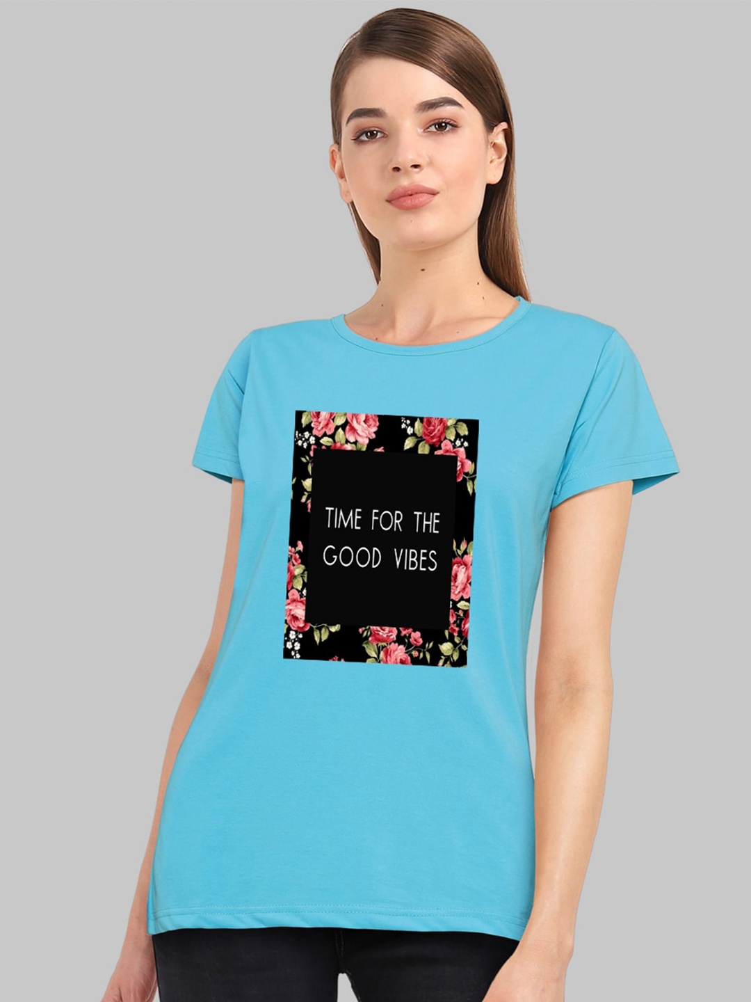 

CHOZI Graphic Printed Short Sleeves Bio Finish Cotton T-shirt, Turquoise blue