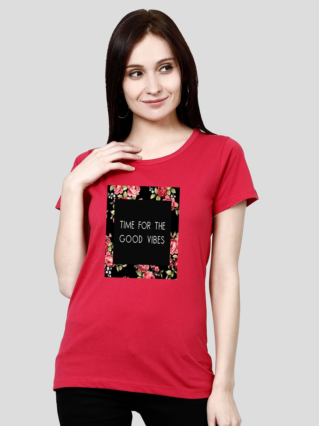 

CHOZI Graphic Printed Short Sleeves Bio Finish Cotton T-shirt, Pink
