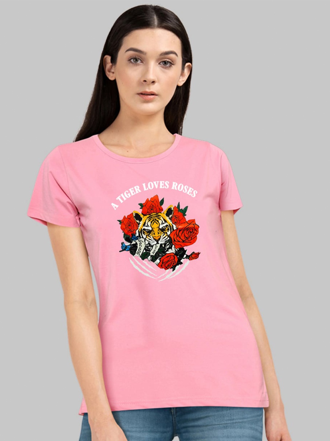 

CHOZI Graphic Printed Short Sleeves Bio Finish Cotton T-shirt, Pink