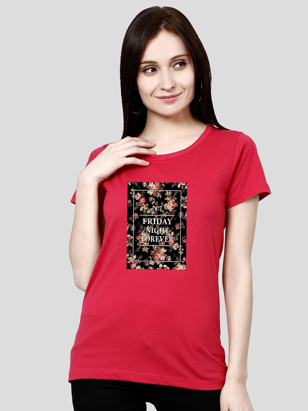 

CHOZI Graphic Printed Short Sleeves Bio Finish Cotton T-shirt, Pink