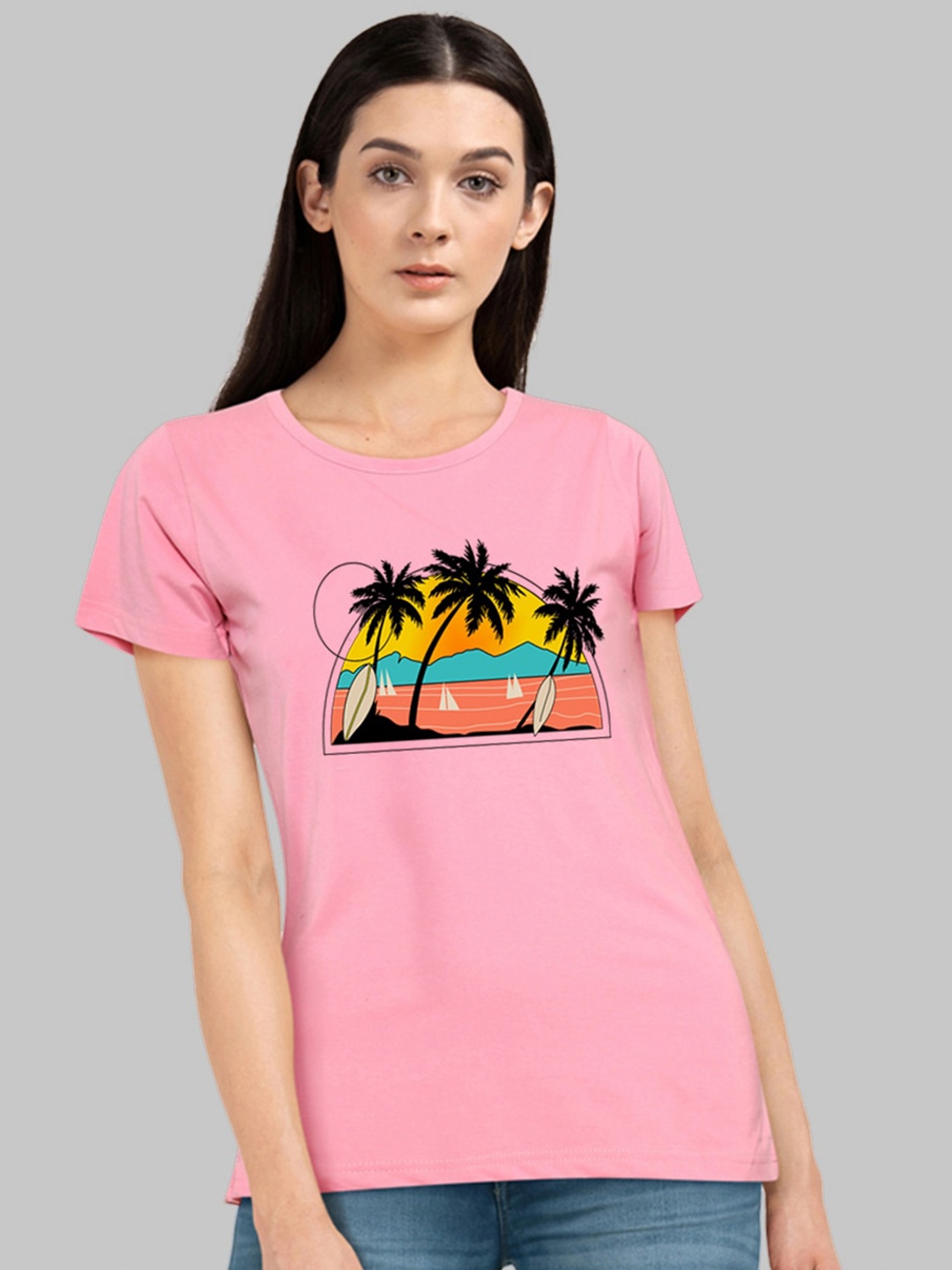 

CHOZI Graphic Printed Short Sleeves Bio Finish Cotton T-shirt, Pink