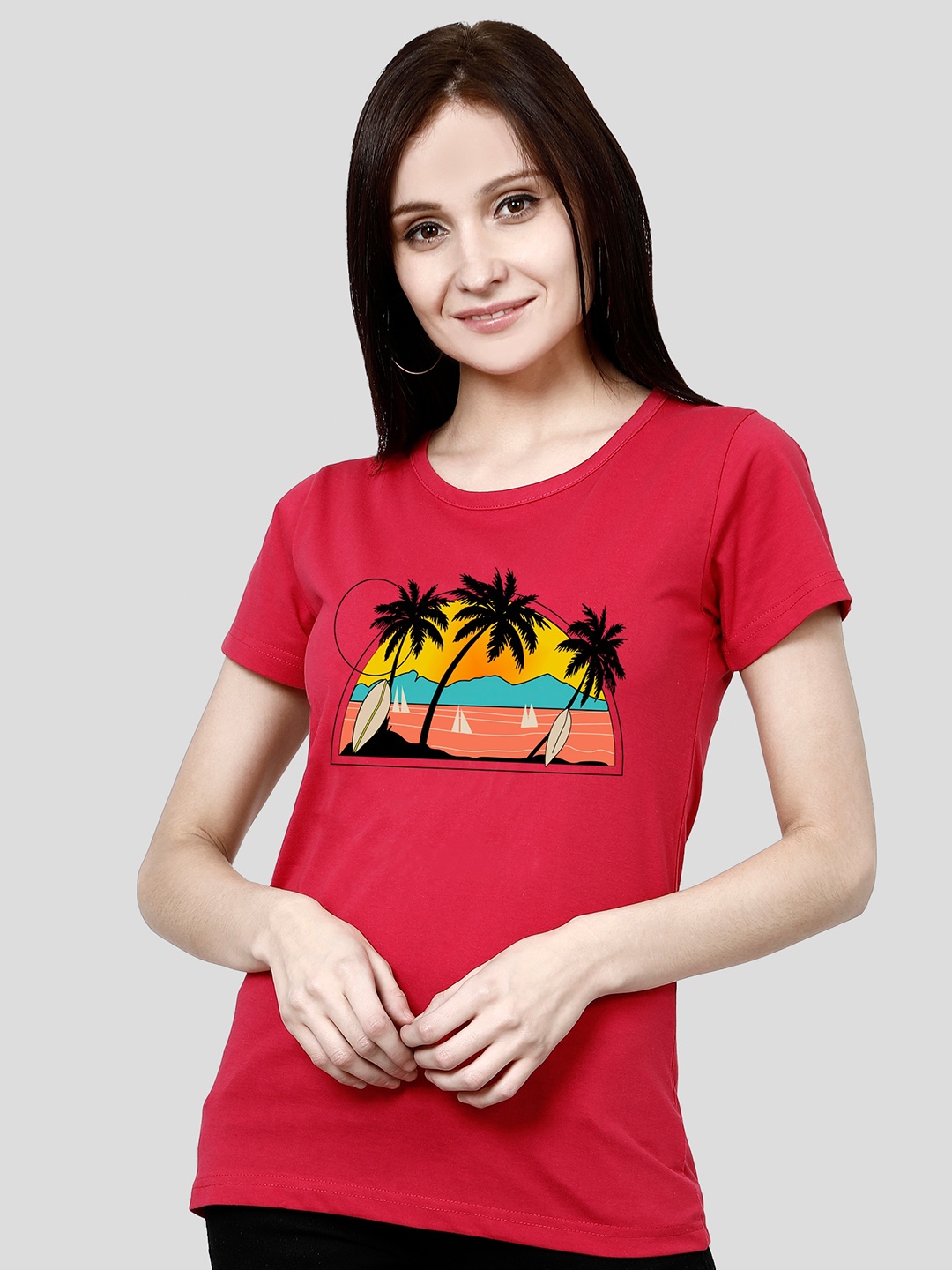 

CHOZI Graphic Printed Short Sleeves Bio Finish Cotton T-shirt, Red