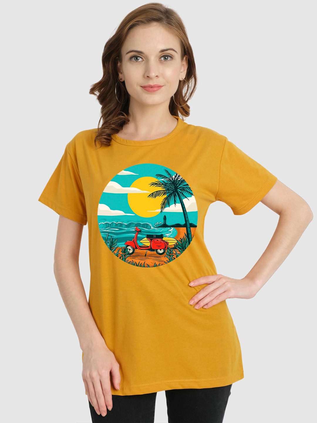 

CHOZI Graphic Printed Short Sleeves Bio Finish Cotton T-shirt, Mustard