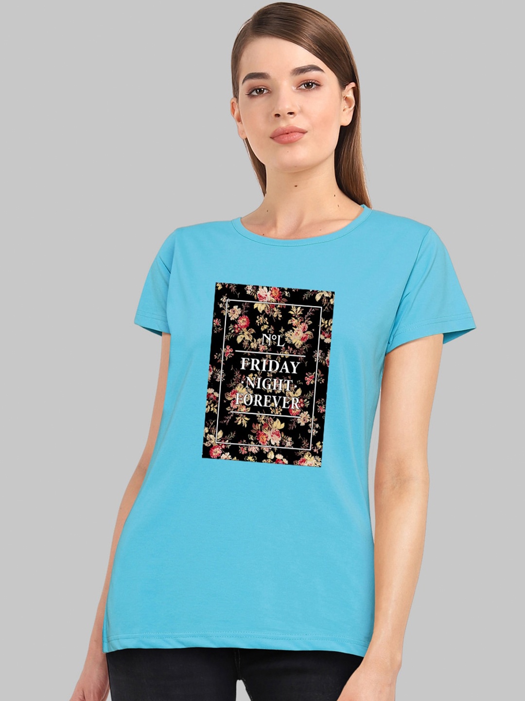 

CHOZI Graphic Printed Short Sleeves Bio Finish Cotton T-shirt, Turquoise blue